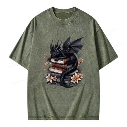 Pagewings Black Dragon Book Unisex Washed T-shirt