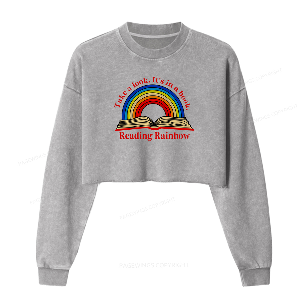 Pagewings Reading Rainbow  Women Washed Crop Sweatshirt
