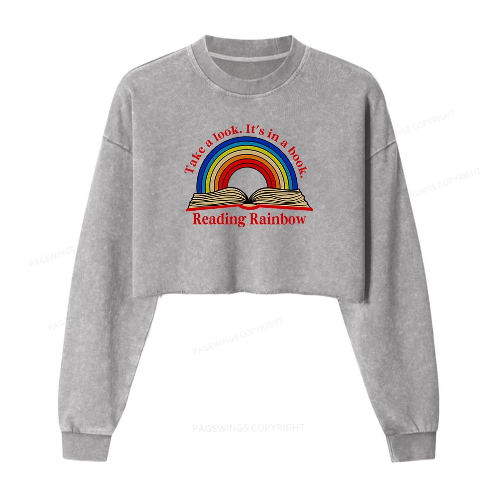 Pagewings Reading Rainbow  Women Washed Crop Sweatshirt