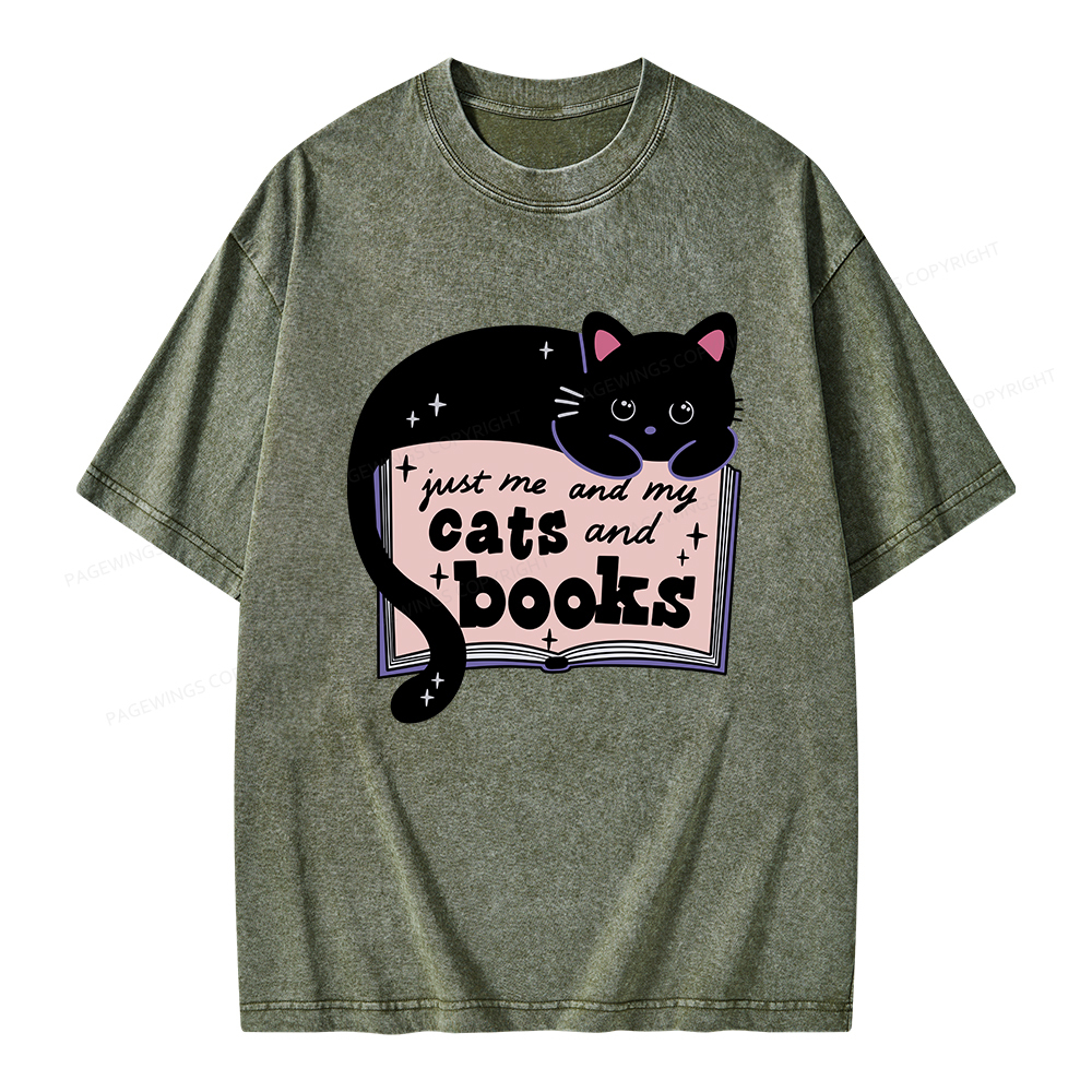 Pagewings Just me my Cats and Books Unisex Washed T-shirt