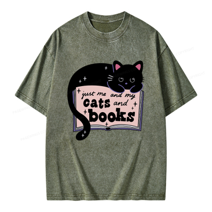 Pagewings Just me my Cats and Books Unisex Washed T-shirt