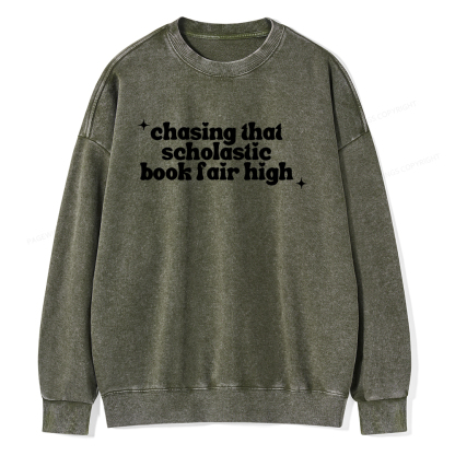 Pagewings Chasing That Scholastic Book Fair High Unisex Washed Sweatshirt