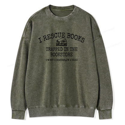 Pagewings Rescue Books Trapped In The Bookstore Unisex Washed Sweatshirt