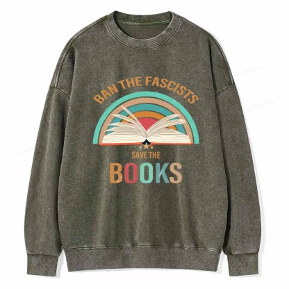 Pagewings Ban The Fascists Save The Books Unisex Washed Sweatshirt