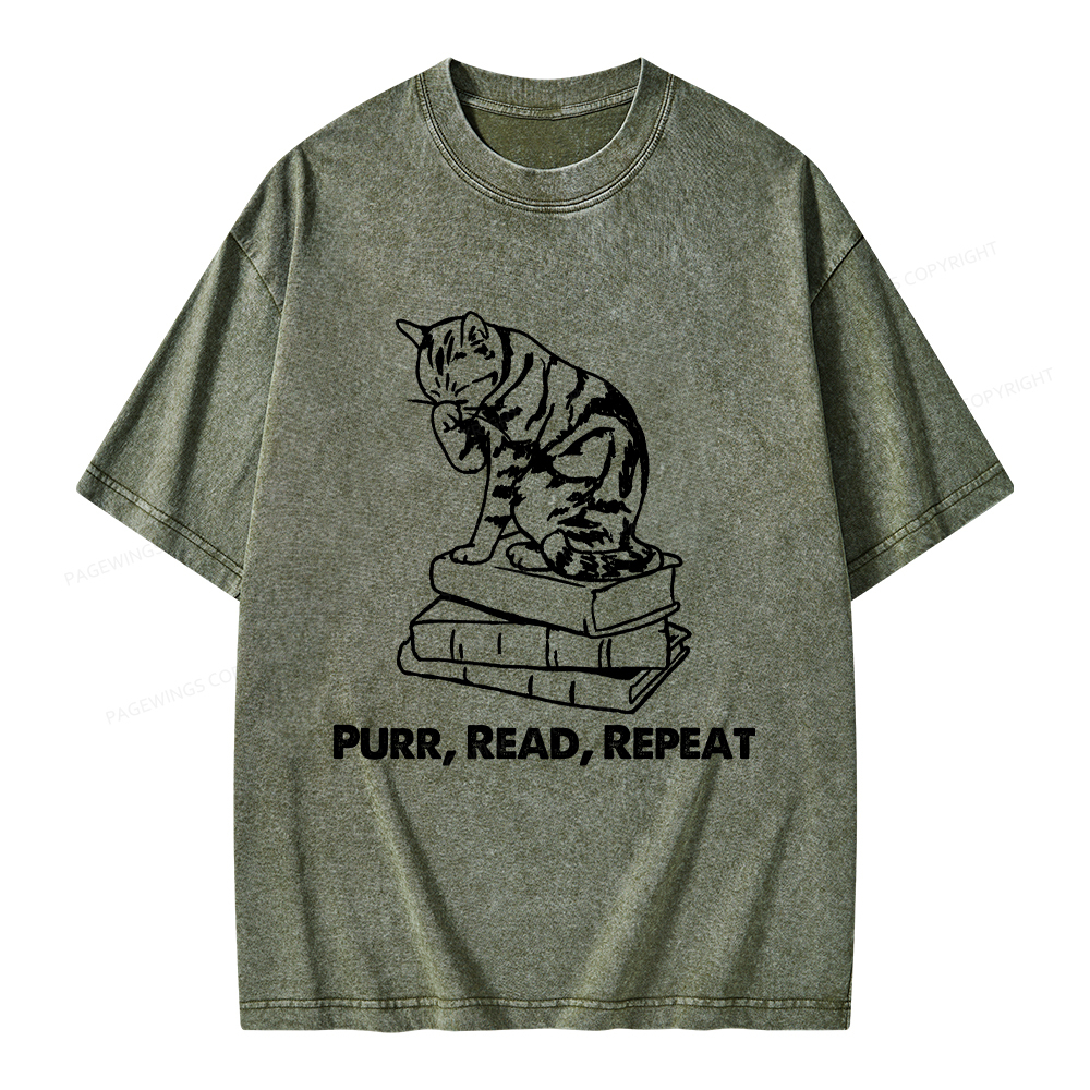 Pagewings Purr Read Repeat Unisex Washed T-shirt