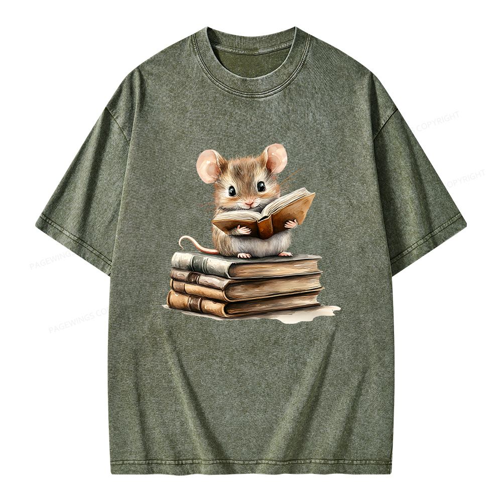 Pagewings Just A Mouse Who Loves Reading Unisex Washed T-shirt