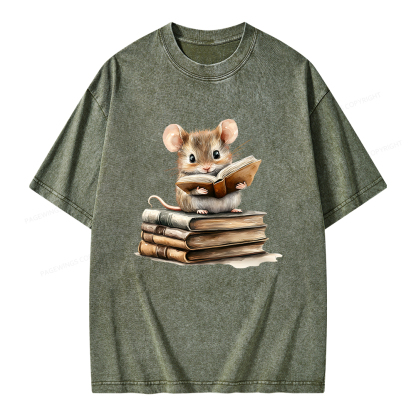 Pagewings Just A Mouse Who Loves Reading Unisex Washed T-shirt