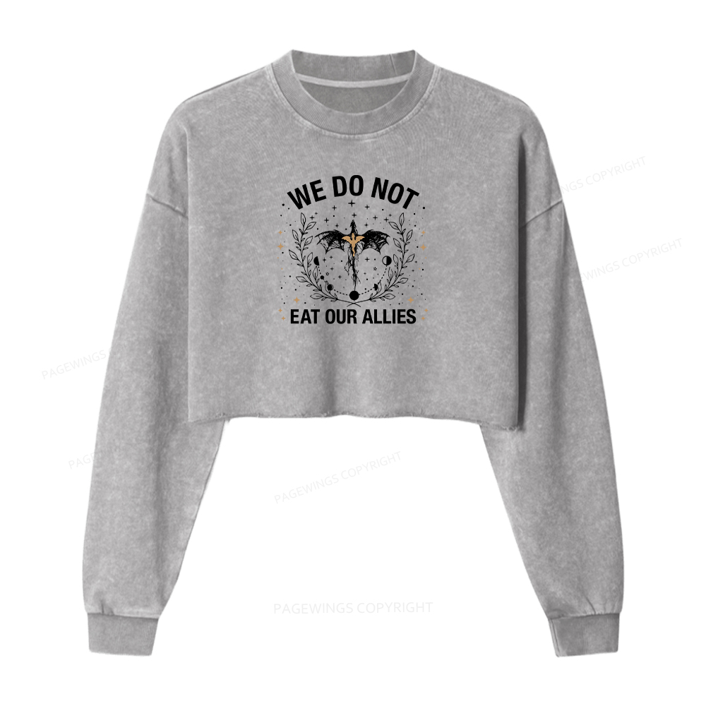 Pagewings We Do Not Eat Our Allies Women Washed Crop Sweatshirt