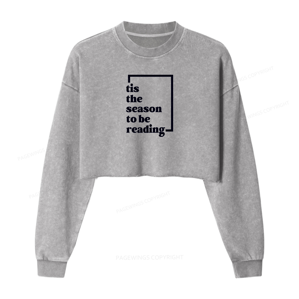 Pagewings Tis the season to be Reading Women Washed Crop Sweatshirt