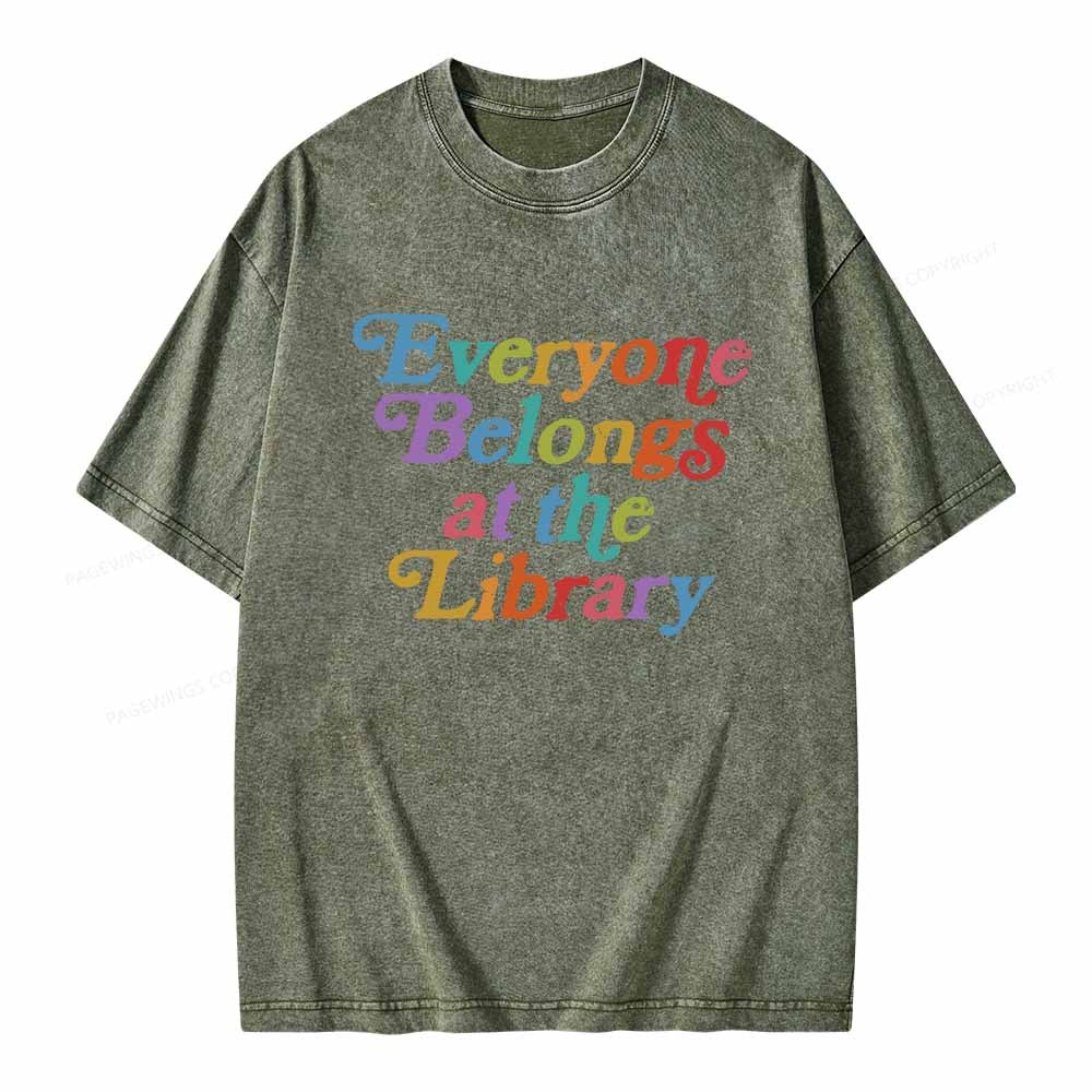 Pagewings Everyone belongs at the library Unisex Washed T-shirt
