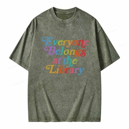 Pagewings Everyone belongs at the library Unisex Washed T-shirt