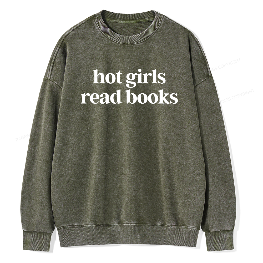 Pagewings Hot Girls Read Books Unisex Washed Sweatshirt