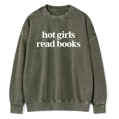 Pagewings Hot Girls Read Books Unisex Washed Sweatshirt