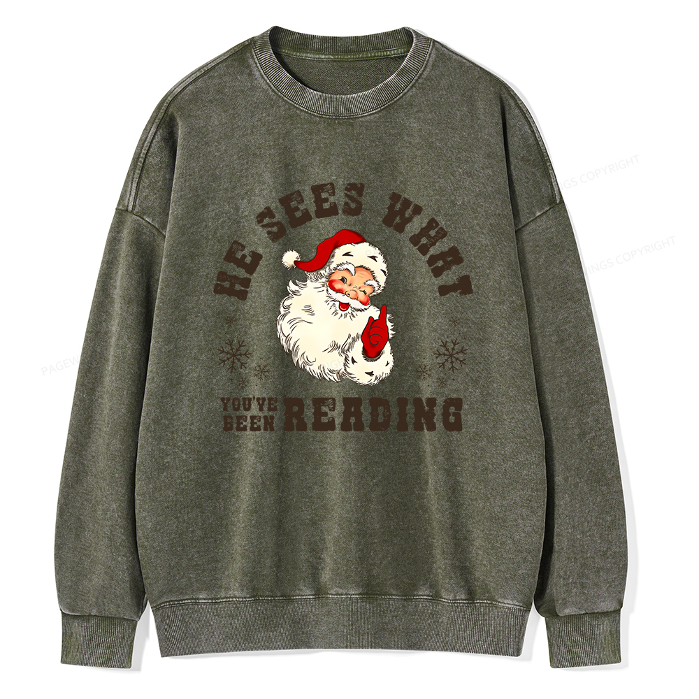 Pagewings He Sees What You've Been Reading Unisex Washed Sweatshirt