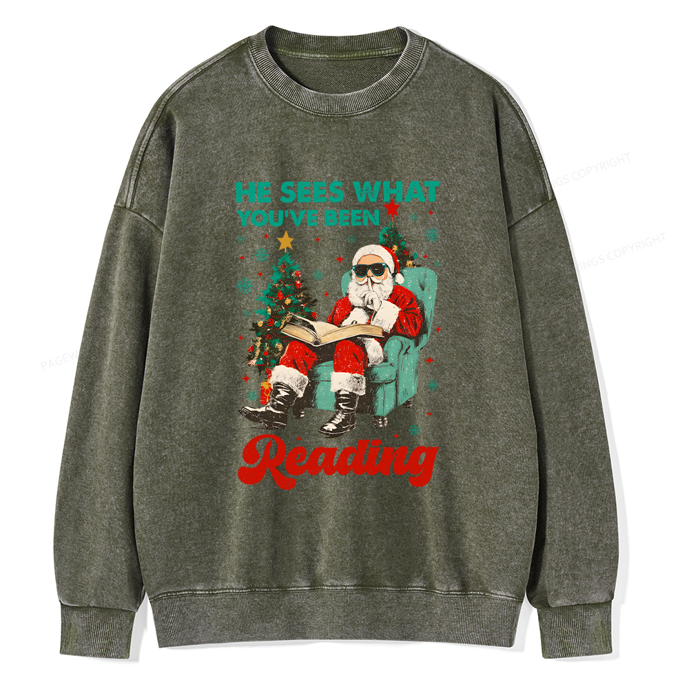 Pagewings Christmas Reading Unisex Washed Sweatshirt