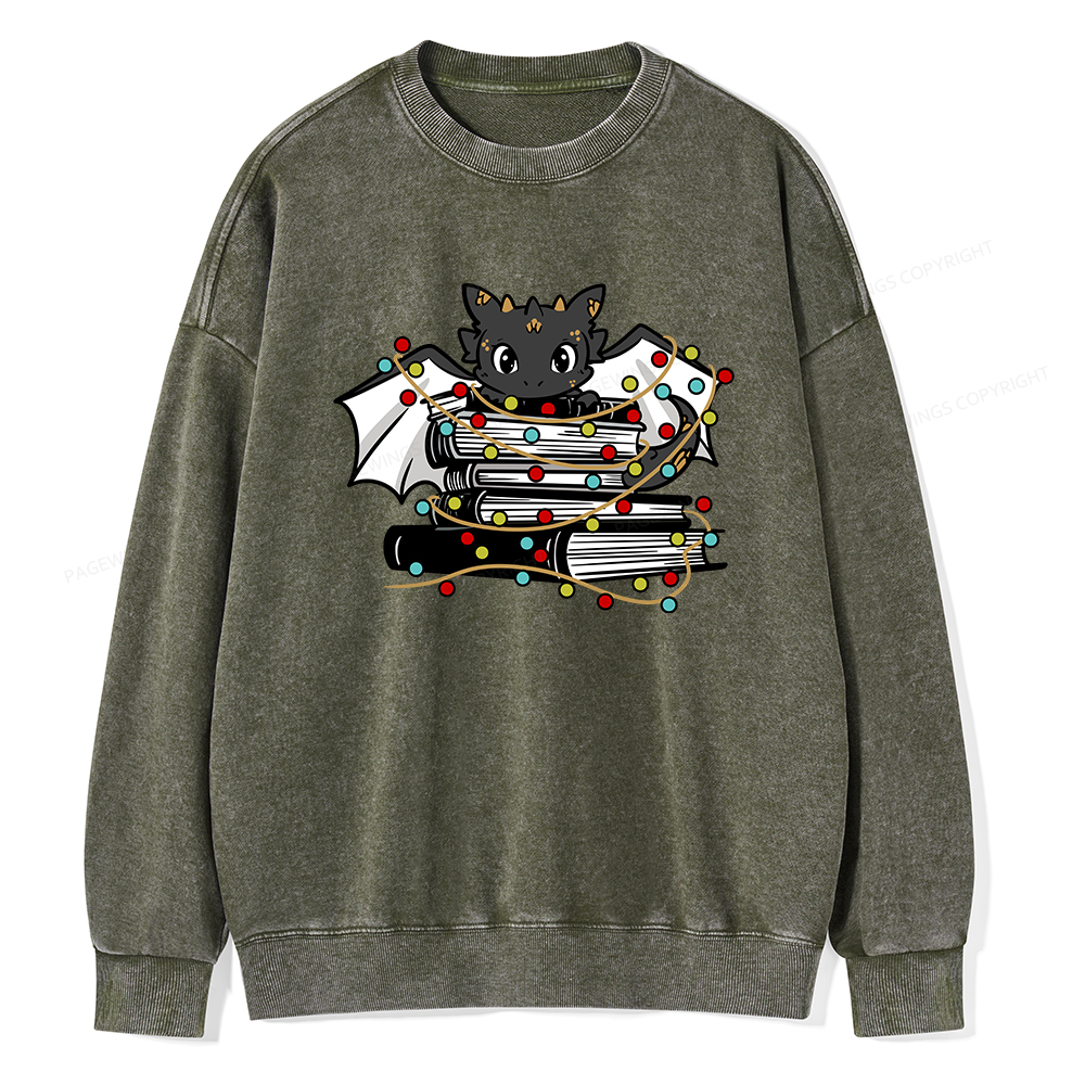 Pagewings Cute Book Dragon Holiday Unisex Washed Sweatshirt