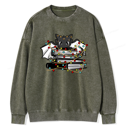 Pagewings Cute Book Dragon Holiday Unisex Washed Sweatshirt