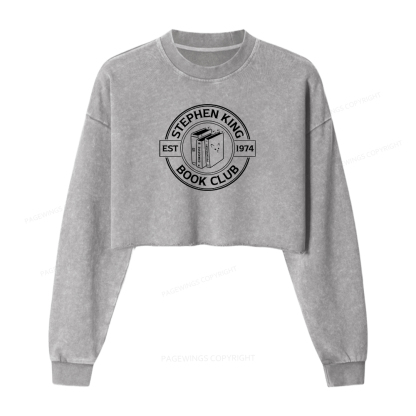 Pagewings Stephen King Book Club Women Washed Crop Sweatshirt
