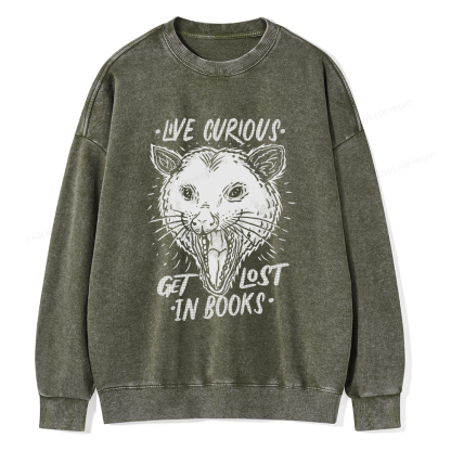Pagewings Live Curious, Get Lost In Books Unisex Washed Sweatshirt