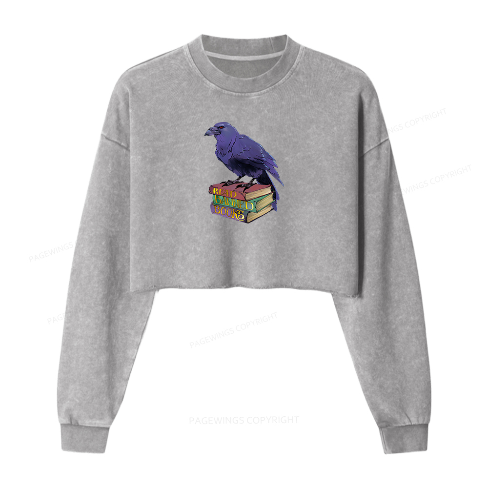 Pagewings Read Banned Books Women Washed Crop Sweatshirt