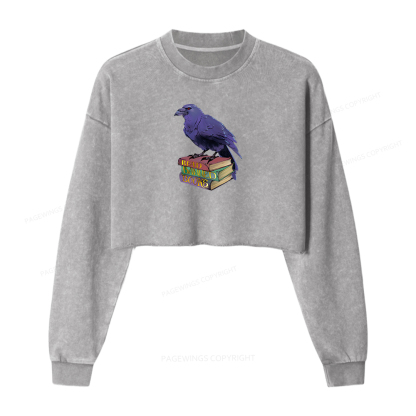 Pagewings Read Banned Books Women Washed Crop Sweatshirt