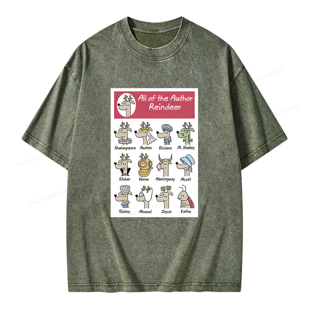 Pagewings All Of The Author Reindeer Unisex Washed T-shirt