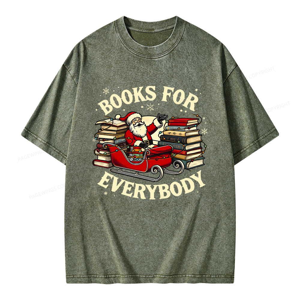 Pagewings Christmas Santa Book Lover Unisex Washed T-shirt