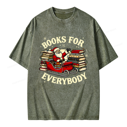 Pagewings Christmas Santa Book Lover Unisex Washed T-shirt