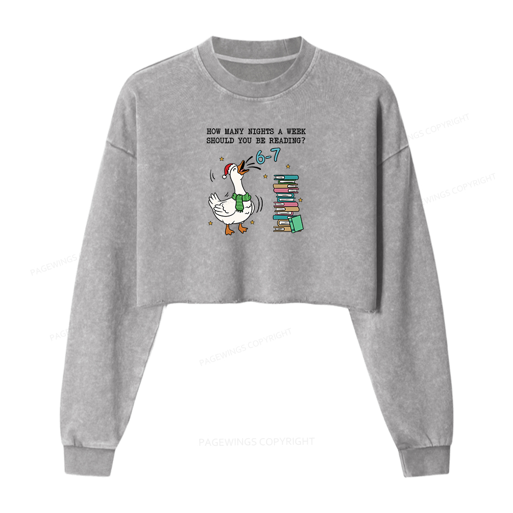Pagewings How Many Nights A Week Should You Be Reading 6-7 Women Washed Crop Sweatshirt