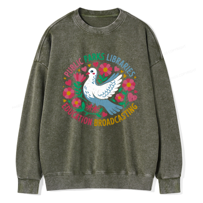 Pagewings Public Parks Libraries Education Broadcasting Unisex Washed Sweatshirt