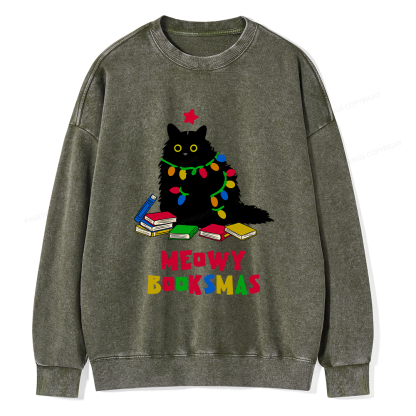 Pagewings Meowy Booksmas Unisex Washed Sweatshirt