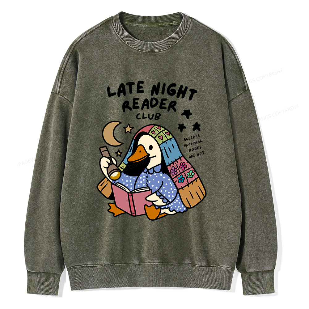 Pagewings Late Night Reader Club Unisex Washed Sweatshirt