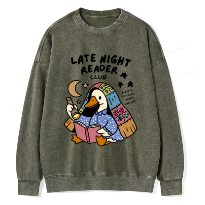 Pagewings Late Night Reader Club Unisex Washed Sweatshirt