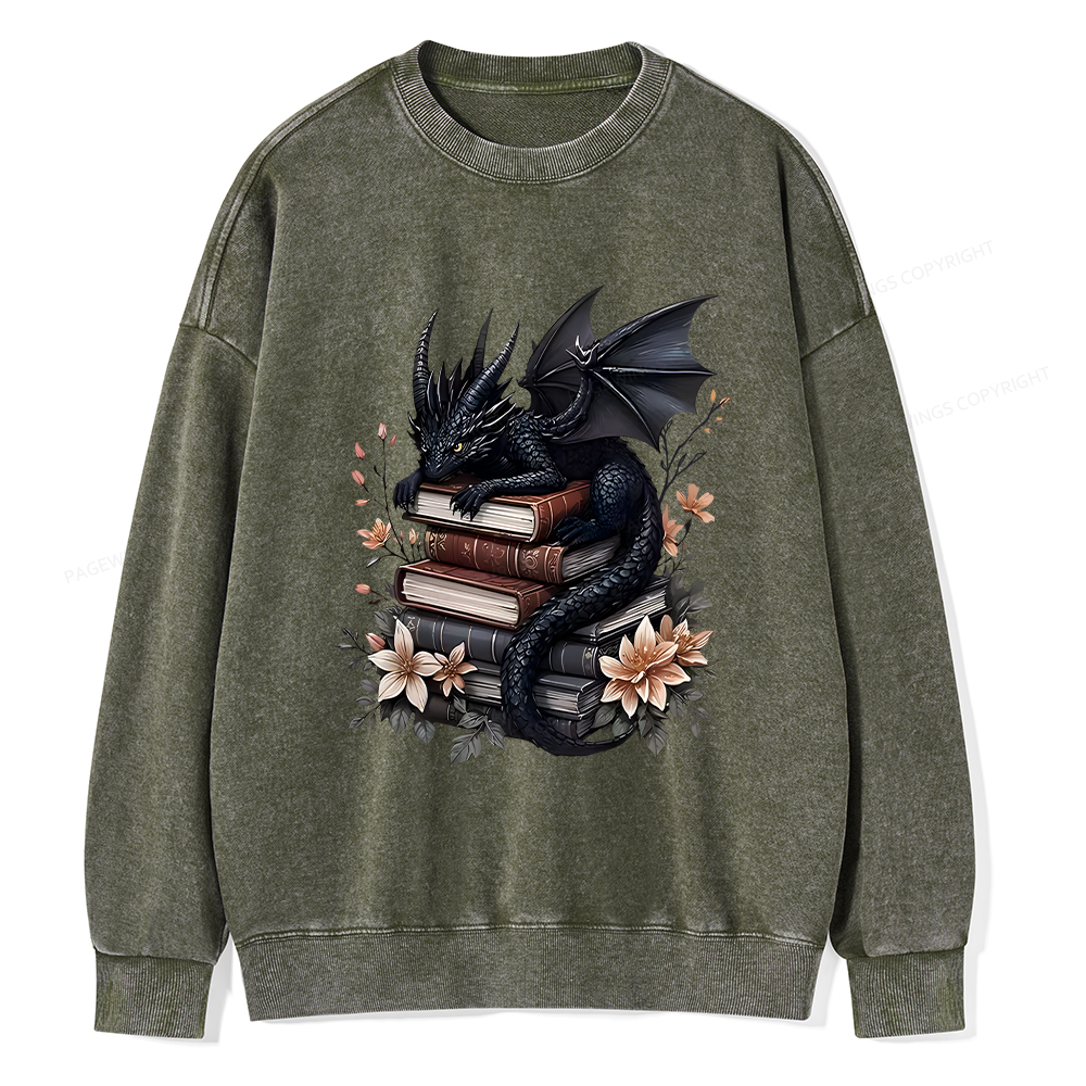 Pagewings Black Dragon Book Unisex Washed Sweatshirt