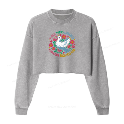 Pagewings Public Parks Libraries Education Broadcasting Women Washed Crop Sweatshirt