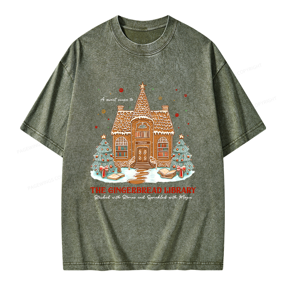 Pagewings Gingerbread Library Unisex Washed T-shirt