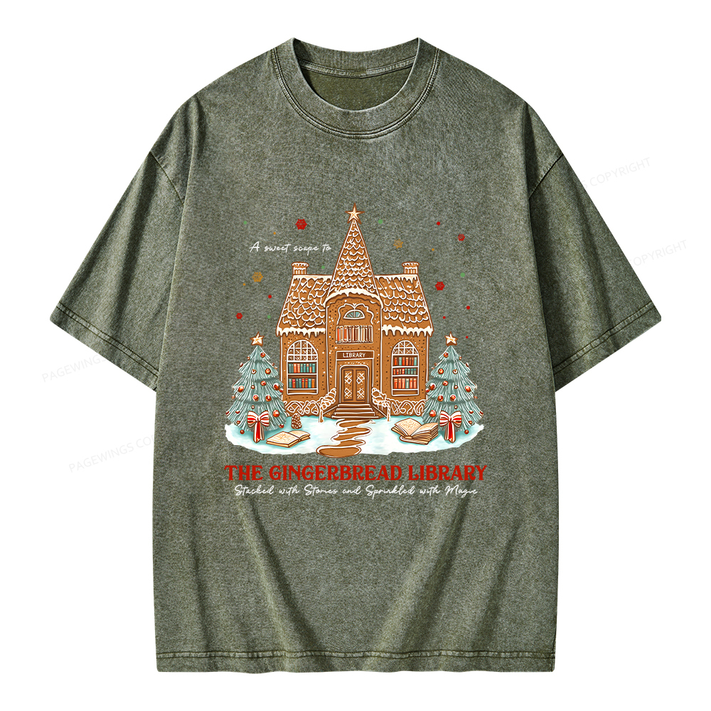 Pagewings Gingerbread Library Unisex Washed T-shirt