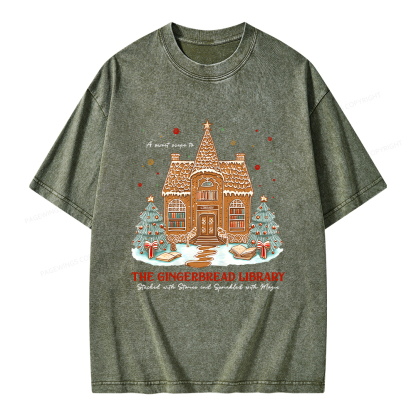 Pagewings Gingerbread Library Unisex Washed T-shirt