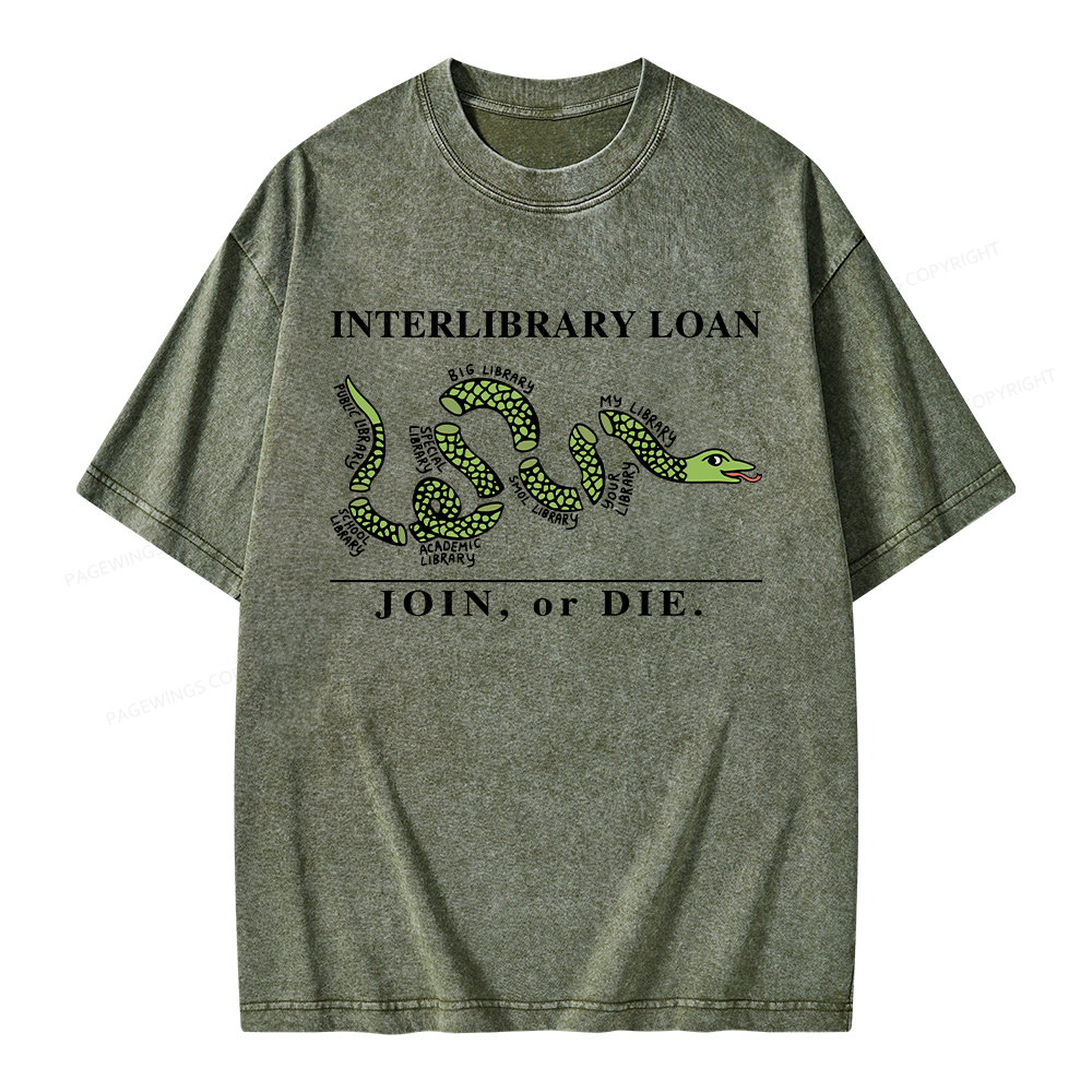 Pagewings Interlibrary Loan Unisex Washed T-shirt