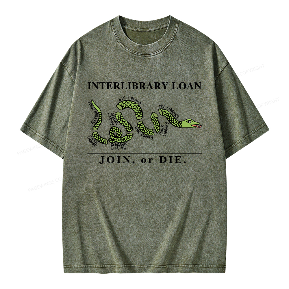 Pagewings Interlibrary Loan Unisex Washed T-shirt