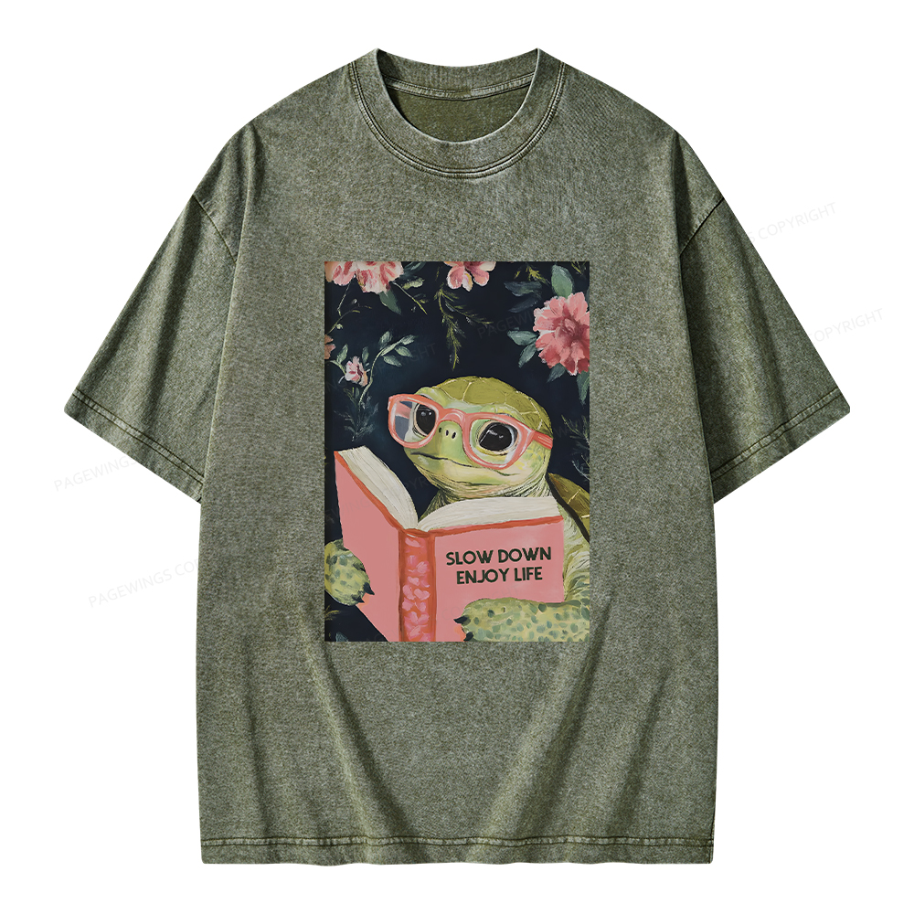 Pagewings Sea Turtle Slow Down Enjoy Life Unisex Washed T-shirt