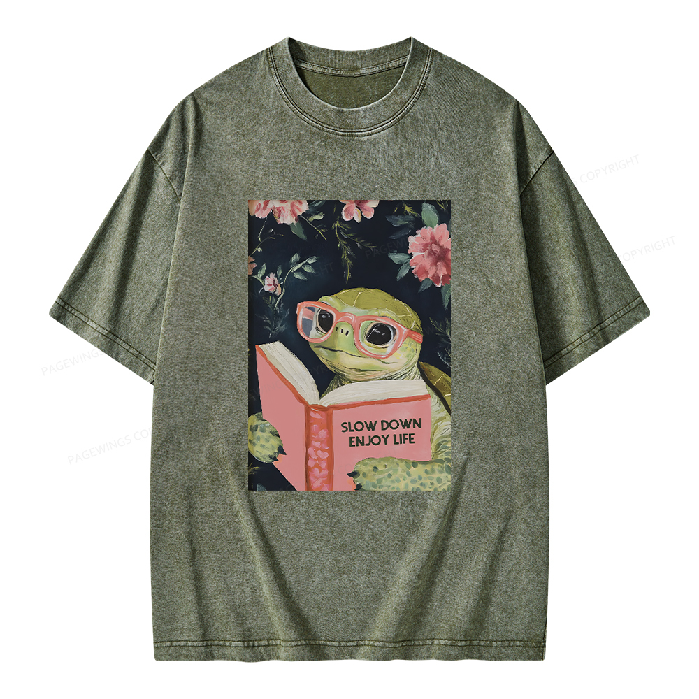 Pagewings Sea Turtle Slow Down Enjoy Life Unisex Washed T-shirt