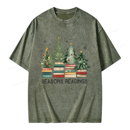 Pagewings Bookish Christmas Unisex Washed T-shirt