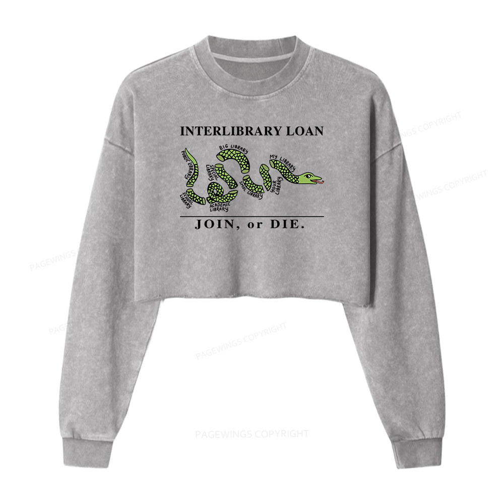 Pagewings Interlibrary Loan Women Washed Crop Sweatshirt