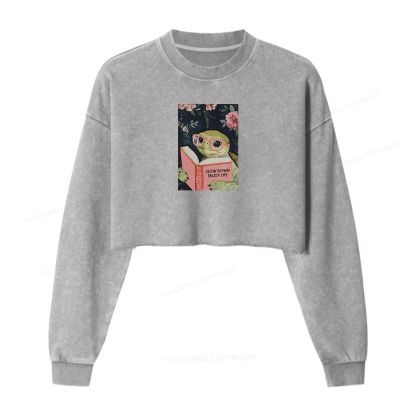 Pagewings Sea Turtle Women Washed Crop Sweatshirt