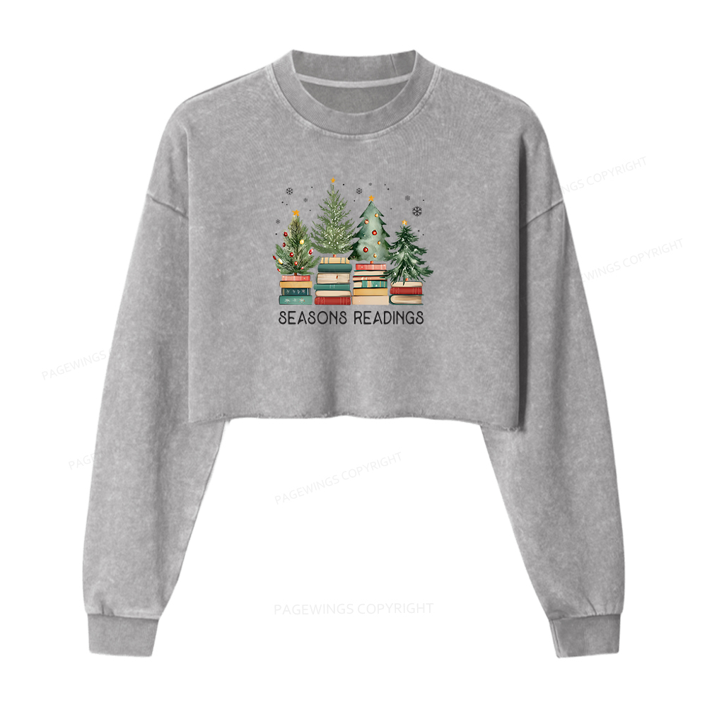 Pagewings Bookish Christmas Women Washed Crop Sweatshirt