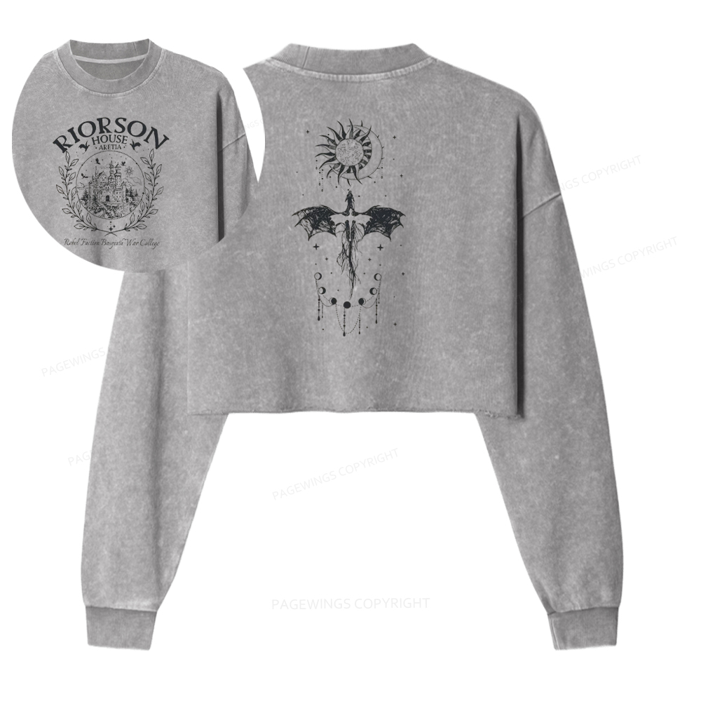Pagewings Fourth Wing Women Washed Crop Sweatshirt