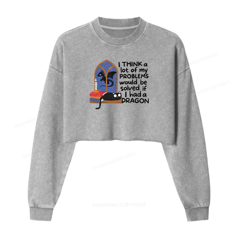Pagewings If I Had A BookDragon Women Washed Crop Sweatshirt