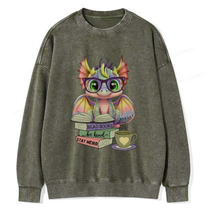 Pagewings Cute Dragon Reading Unisex Washed Sweatshirt