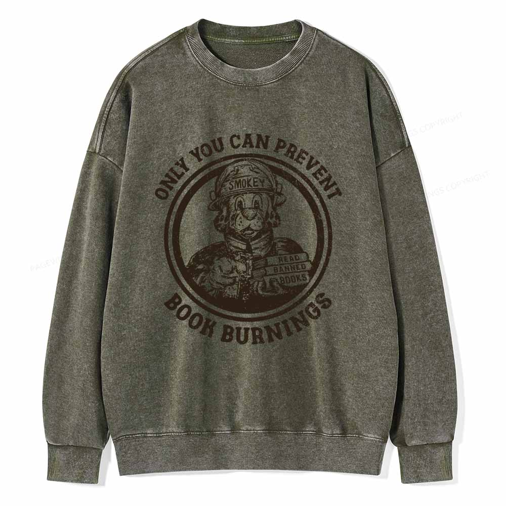 Pagewings Prevent Book Burnings Unisex Washed Sweatshirt